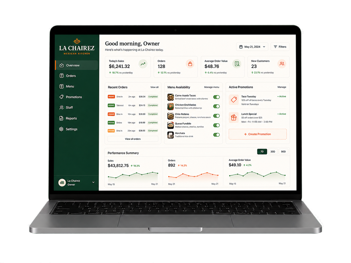 Plateria Owner Dashboard for La Chairez